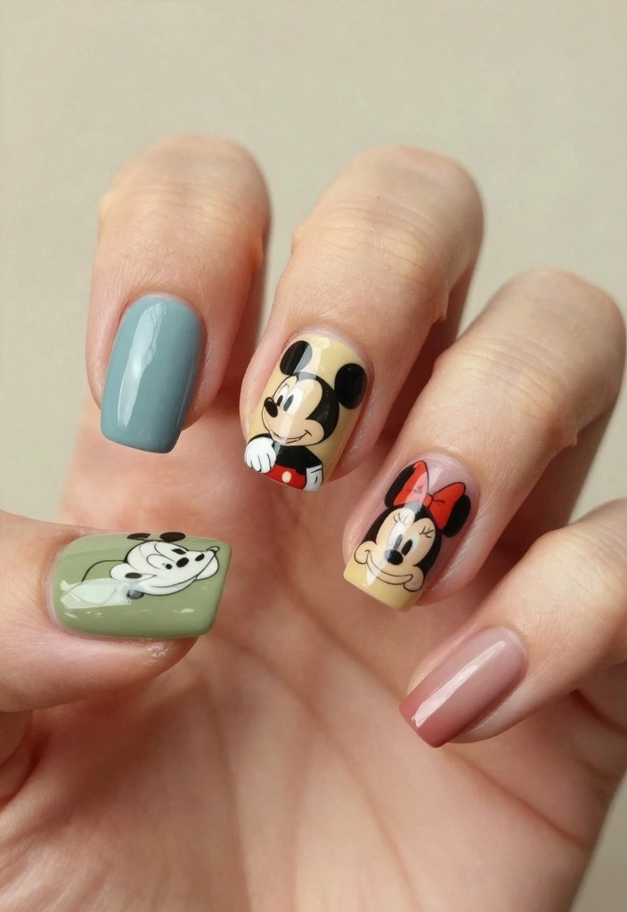 12 Trendy Disney Nail Designs That Will Leave Everyone in Awe (Don’t Miss #3!) - 10. Retro Disney Flare 1