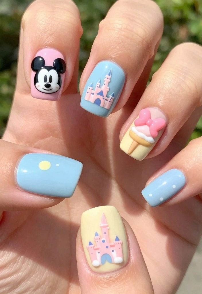 12 Trendy Disney Nail Designs That Will Leave Everyone in Awe (Don’t Miss #3!) - 7. Disney Parks Joy 1