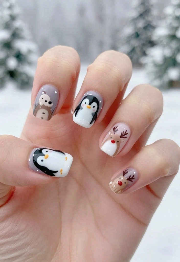 12 Unique Xmas Nail Designs That Will Make You the Envy of All Your Friends! - 9. Whimsical Winter Animals 1