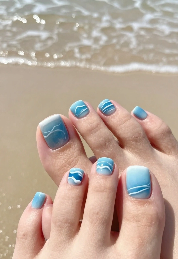 13 Acrylic Toe Nail Designs That'll Make Your Day! - 5. Ocean Waves 1