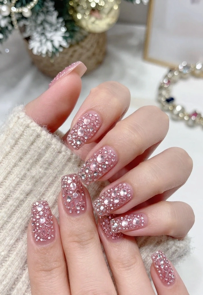 13 Adorable Pink Holiday Nail Designs You Won't Believe Exist! - 10. Pink Gemstone Nails 1
