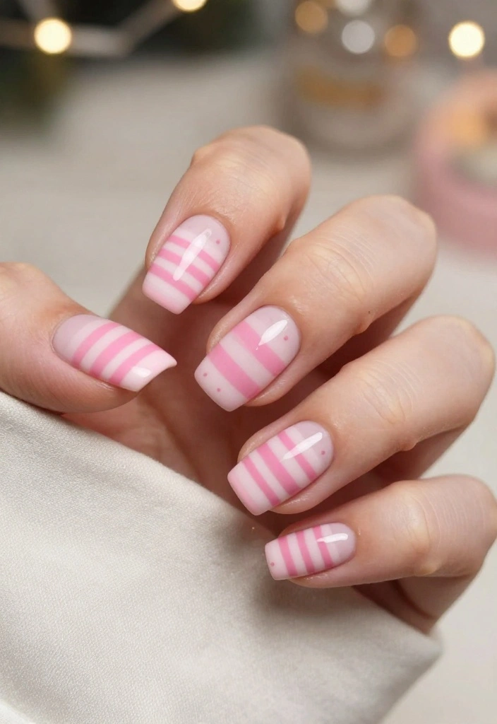 13 Adorable Pink Holiday Nail Designs You Won't Believe Exist! - 12. Pink Festive Stripes 1