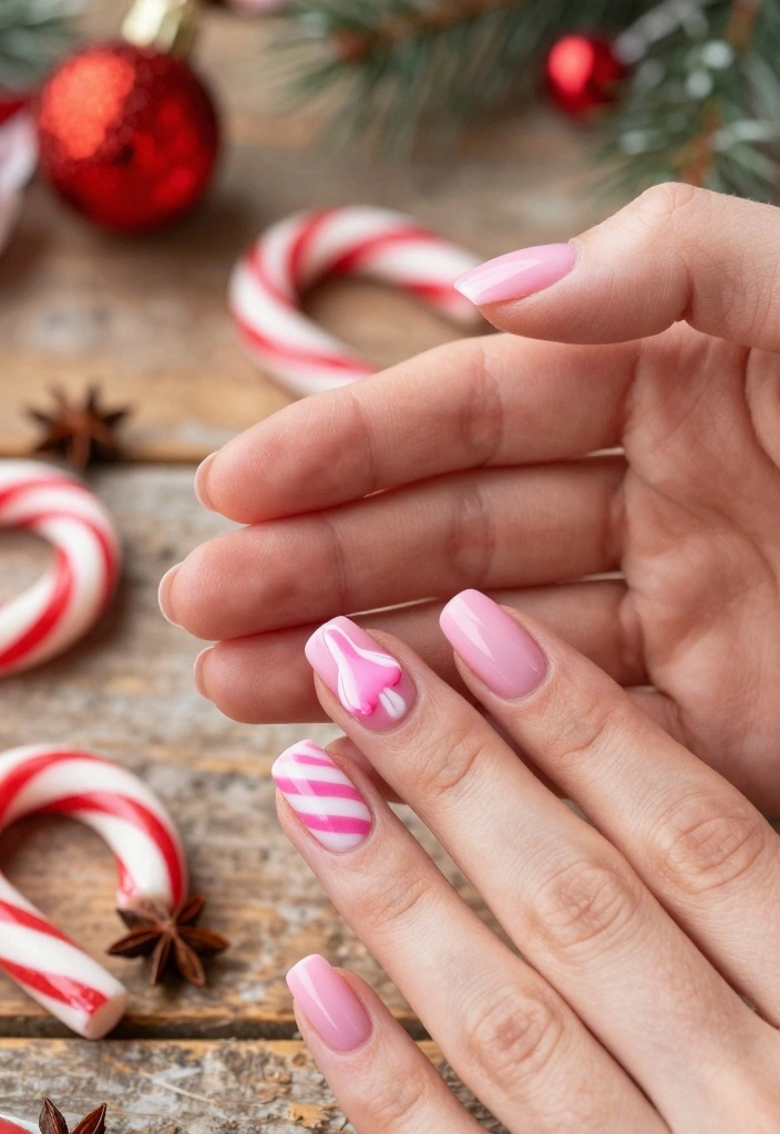 13 Adorable Pink Holiday Nail Designs You Won't Believe Exist! - 2. Candy Cane Kisses 1