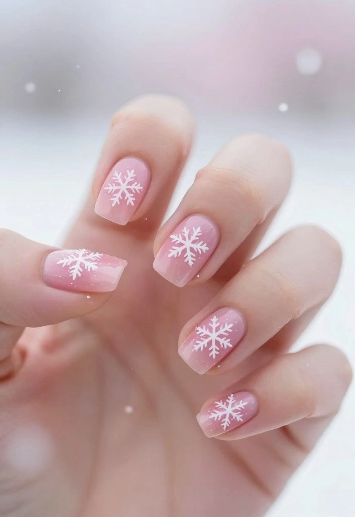 13 Adorable Pink Holiday Nail Designs You Won't Believe Exist! - 3. Pink Snowflakes 1