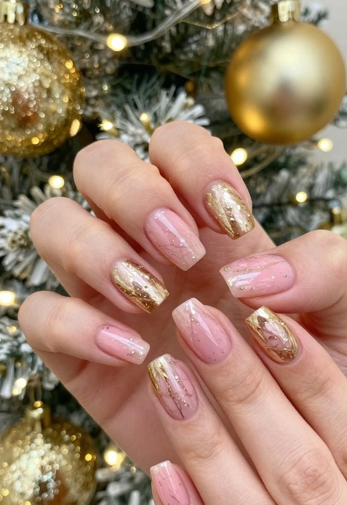 13 Adorable Pink Holiday Nail Designs You Won't Believe Exist! - 6. Pink and Gold Marble 1