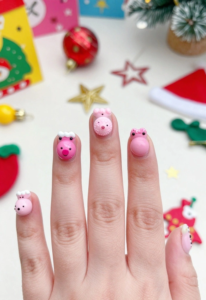 13 Adorable Pink Holiday Nail Designs You Won't Believe Exist! - 8. Pink Whimsical Ornaments 1