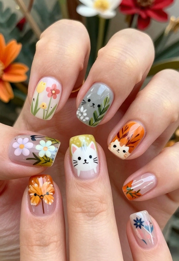 13 Cat Nail Art Designs Every Cat Lover Needs to Try Right Now! - 13. Seasonal Cat Nail Art 1