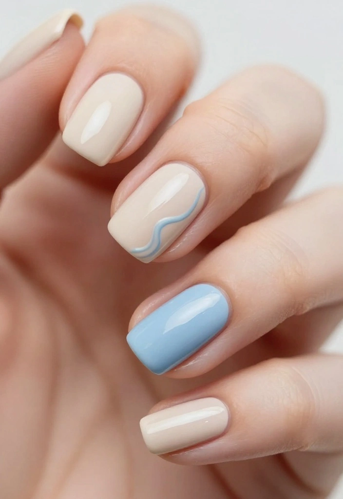 13 Chic Color Combinations for Light Nails to Try Right Now! - 13. Light Beige and Soft Blue 1