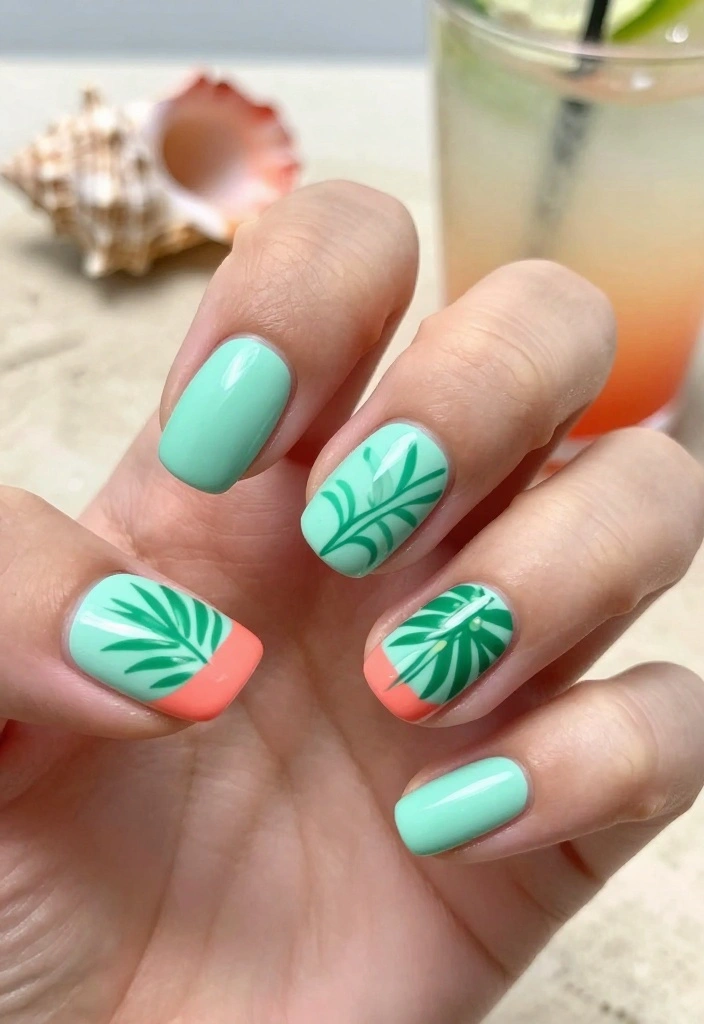 13 Chic Color Combinations for Light Nails to Try Right Now! - 2. Mint Green and Coral 1