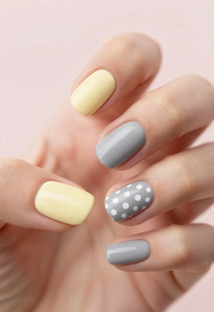 13 Chic Color Combinations for Light Nails to Try Right Now! - 3. Pale Yellow and Soft Gray 1