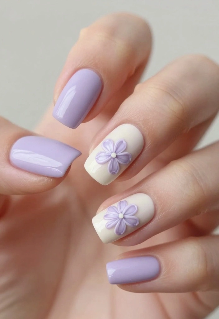 13 Chic Color Combinations for Light Nails to Try Right Now! - 5. Pale Lavender and Cream 1