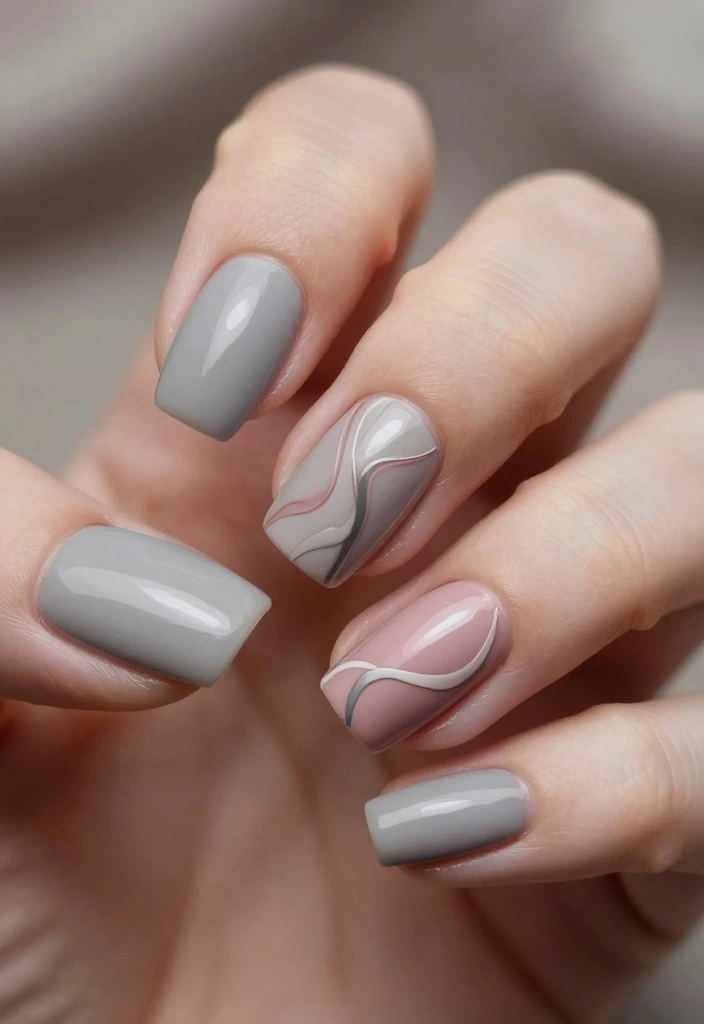 13 Chic Color Combinations for Light Nails to Try Right Now! - 8. Soft Gray and Dusty Rose 1