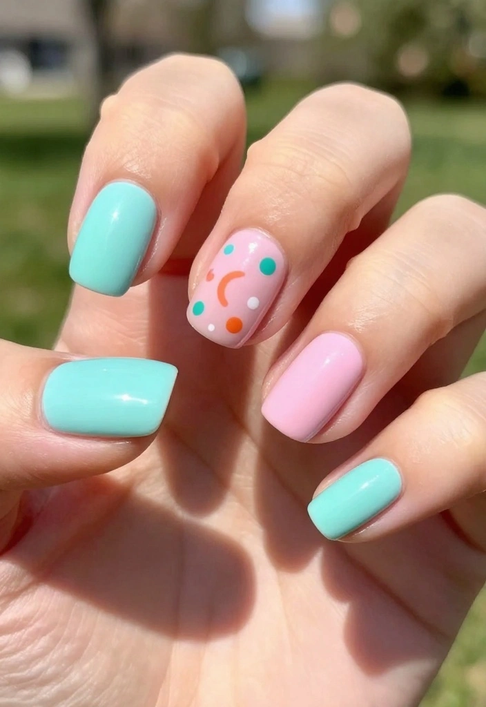 13 Chic Color Combinations for Light Nails to Try Right Now! - 9. Light Aqua and Pale Pink 1