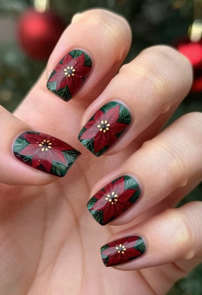 13 Cute Holiday Nails That Will Have You Feeling Festive in No Time! - 11. Poinsettia Elegance 1