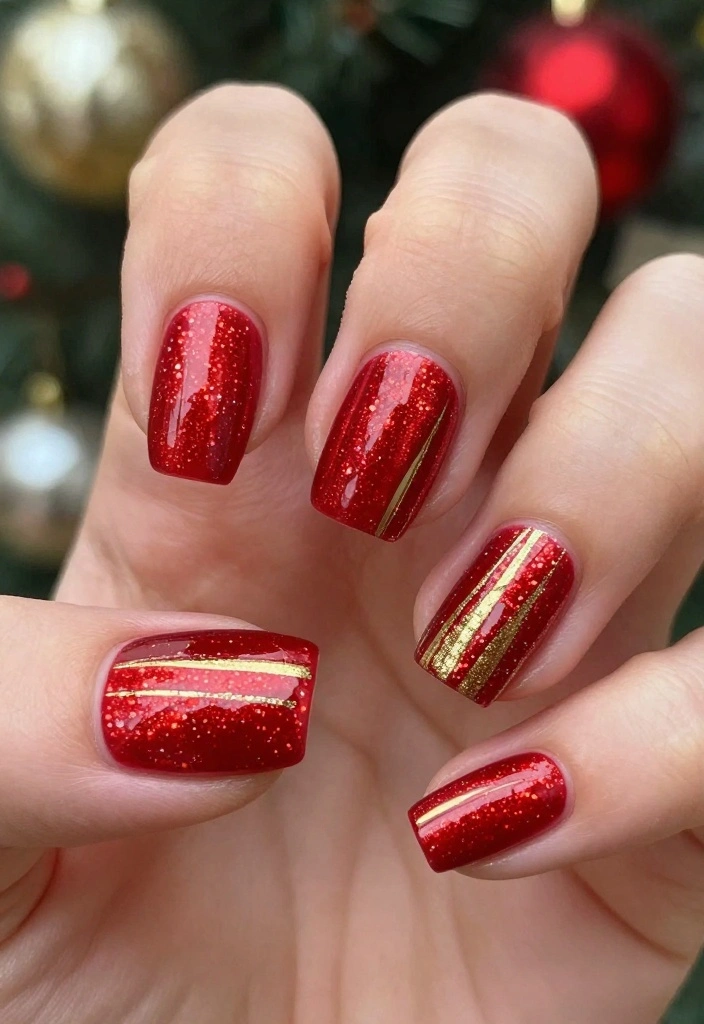 13 Cute Holiday Nails That Will Have You Feeling Festive in No Time! - 12. Classic Red and Gold 1