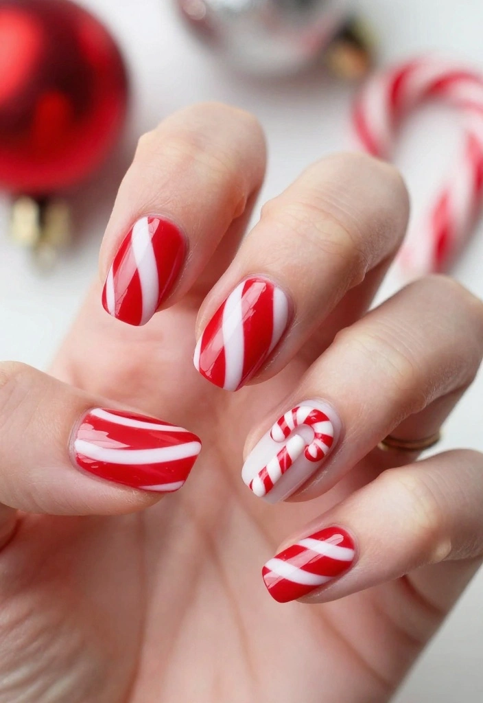 13 Cute Holiday Nails That Will Have You Feeling Festive in No Time! - 2. Candy Cane Delight 1