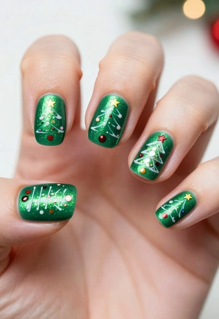13 Cute Holiday Nails That Will Have You Feeling Festive in No Time! - 3. Festive Christmas Trees 1