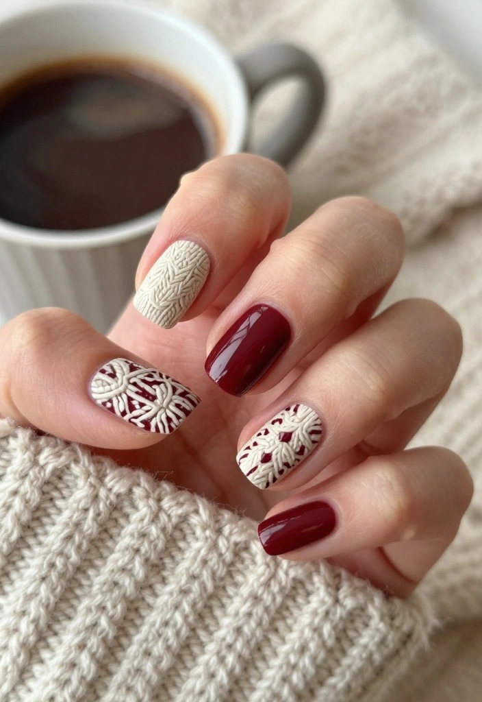 13 Cute Holiday Nails That Will Have You Feeling Festive in No Time! - 4. Cozy Knit Patterns 1