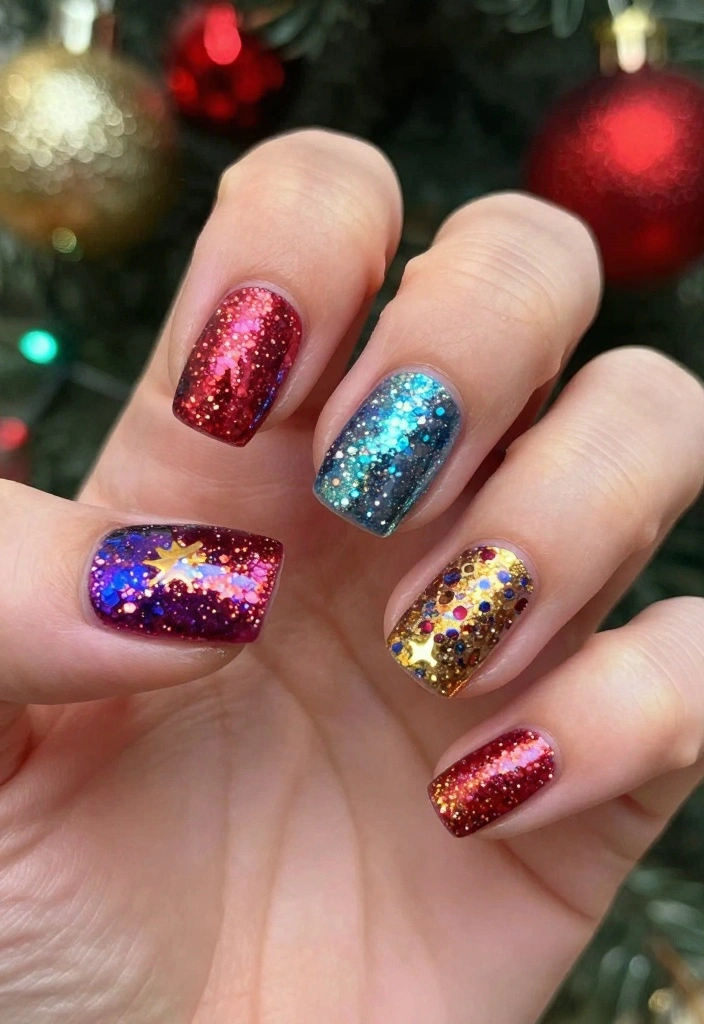 13 Cute Holiday Nails That Will Have You Feeling Festive in No Time! - 5. Glittering Ornaments 1