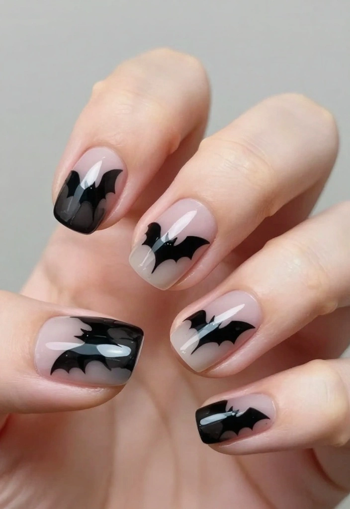 13 DIY Bat Nails Ideas to Get You Ready for the Creepiest Season! - 1. Classic Black Bat Silhouettes 1