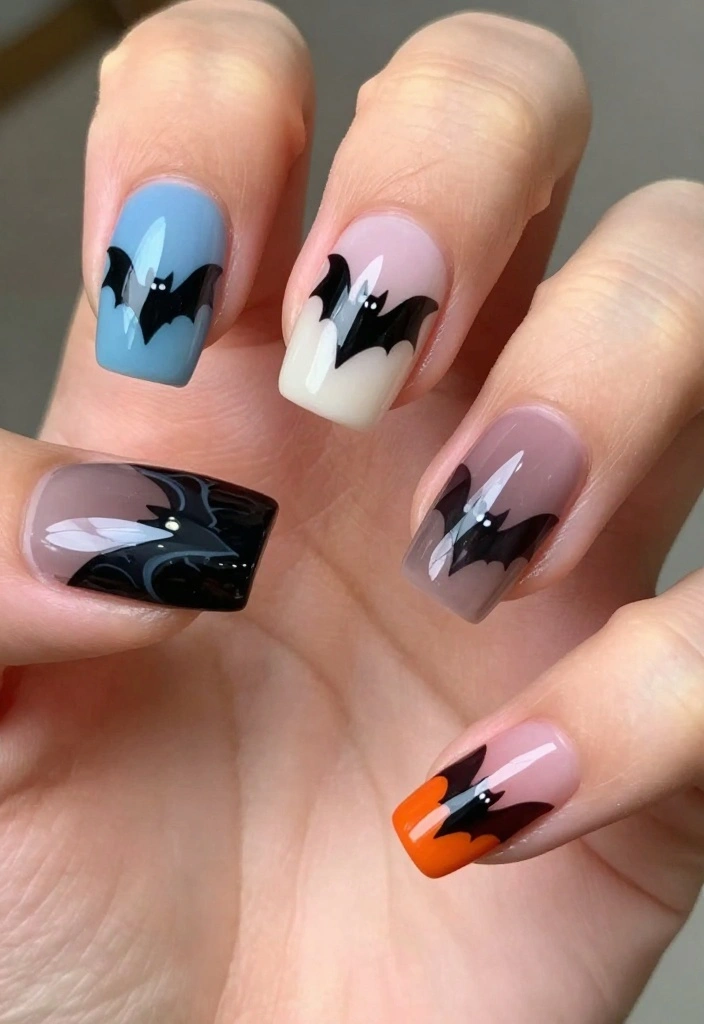 13 DIY Bat Nails Ideas to Get You Ready for the Creepiest Season! - 10. Bat-Themed Nail Wraps 1