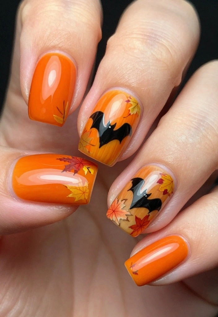 13 DIY Bat Nails Ideas to Get You Ready for the Creepiest Season! - 11. Fall-Inspired Bat Nails 1
