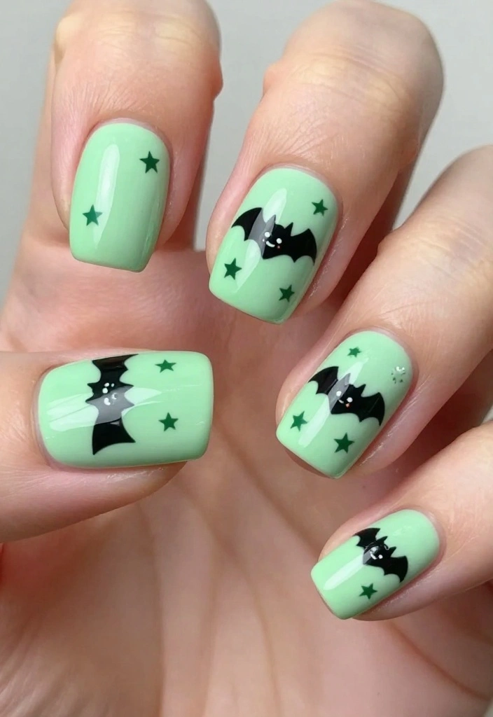 13 DIY Bat Nails Ideas to Get You Ready for the Creepiest Season! - 3. Cute Cartoon Bat Designs 1