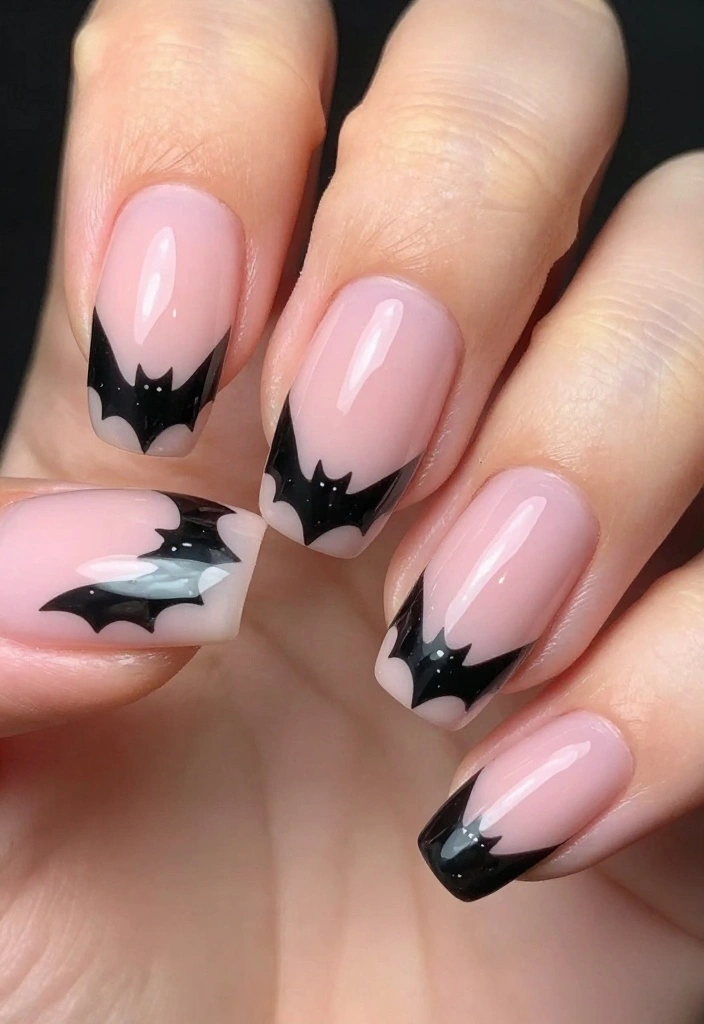 13 DIY Bat Nails Ideas to Get You Ready for the Creepiest Season! - 8. Reverse French Bat Nails 1