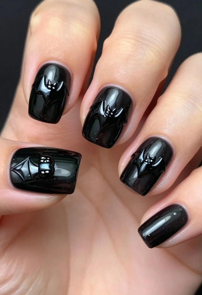 13 DIY Bat Nails Ideas to Get You Ready for the Creepiest Season! - 9. 3D Bat Nail Art 1