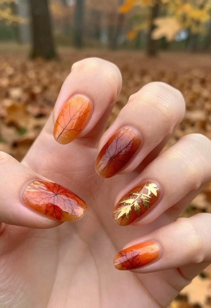 13 Fall Gel Nails Ideas That Will WOW Everyone This Season! - 1. Rustic Autumn Leaves 1
