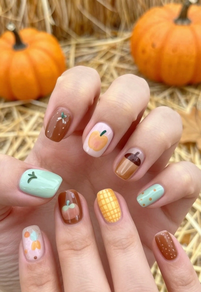 13 Fall Gel Nails Ideas That Will WOW Everyone This Season! - 10. Playful Harvest Patterns 1