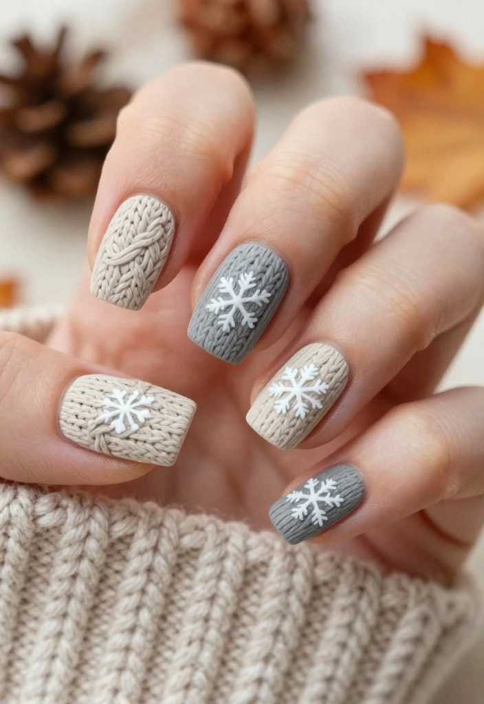 13 Fall Gel Nails Ideas That Will WOW Everyone This Season! - 3. Cozy Knit Patterns 1