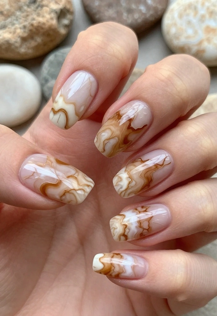 13 Fall Gel Nails Ideas That Will WOW Everyone This Season! - 9. Chic Marble Effect 1