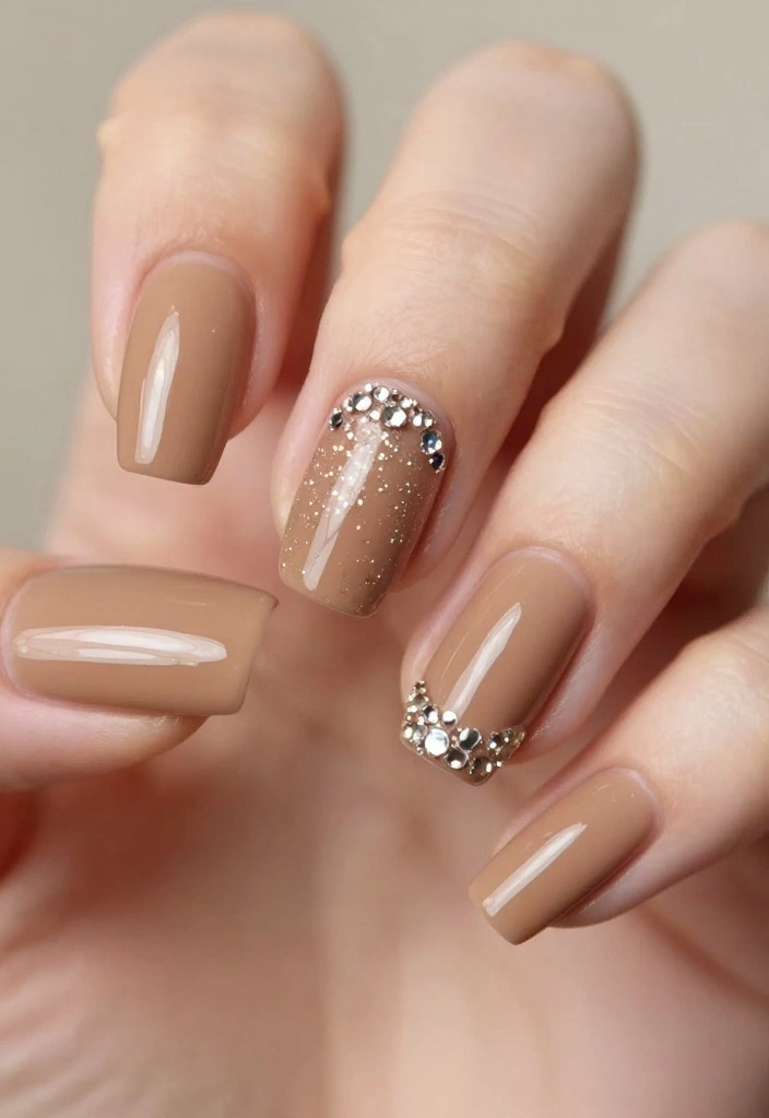 13 Flawless Tan Nails For Your Next Nail Art Adventure - 9. Tan Nails with Accent Rings 1