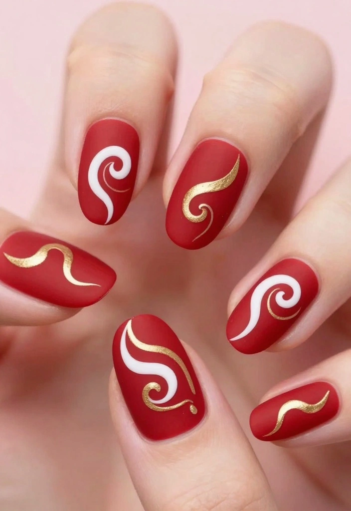 13 Gorgeous DIY Almond Nails in Red. I LOVE THESE! - 10. Red Almonds with Swirls 1