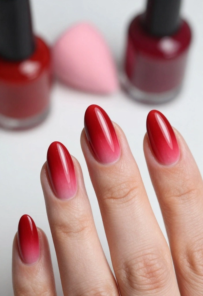 13 Gorgeous DIY Almond Nails in Red. I LOVE THESE! - 4. Gradient Red Almonds 1
