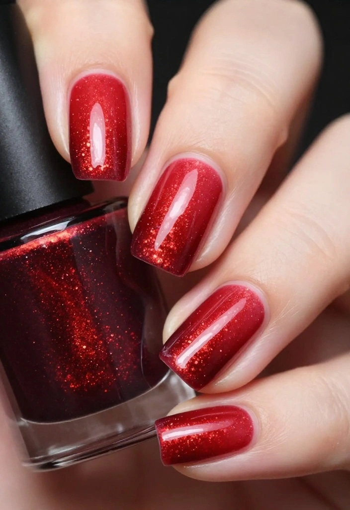 13 Gorgeous DIY Almond Nails in Red. I LOVE THESE! - 8. Red Almonds with Glitter Fade 1