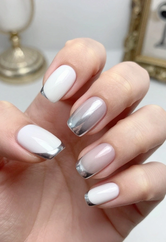 13 Ideas for Achieving the Perfect White and Silver Nails (Your Friends Will Ask for #8!) - 5. Metallic French Tips 1
