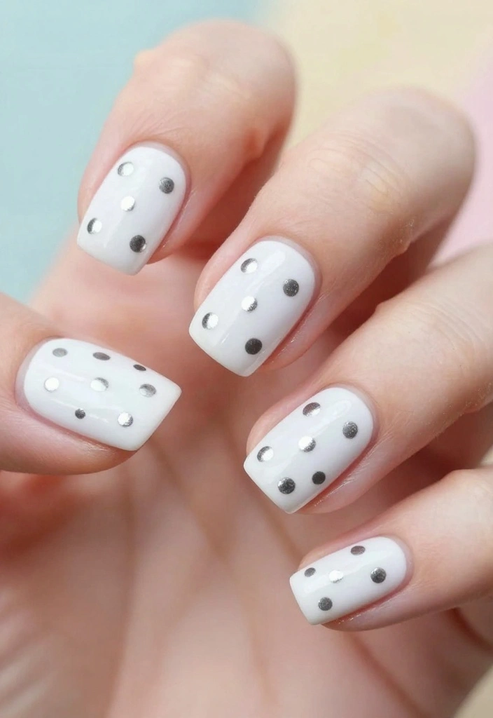 13 Ideas for Achieving the Perfect White and Silver Nails (Your Friends Will Ask for #8!) - 6. Dotted Silver Patterns 1