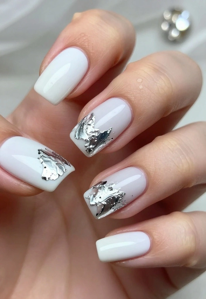 13 Ideas for Achieving the Perfect White and Silver Nails (Your Friends Will Ask for #8!) - 7. Silver Foil Accents 1