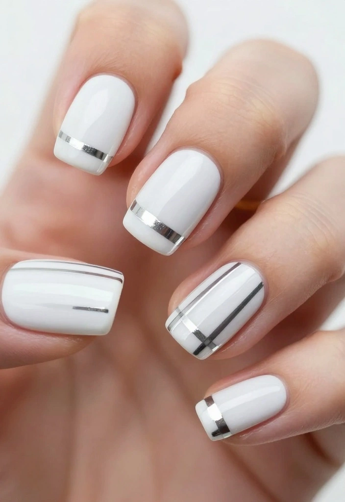 13 Ideas for Achieving the Perfect White and Silver Nails (Your Friends Will Ask for #8!) - 8. Striped Silver Designs (Your Friends Will Ask for This!) 1