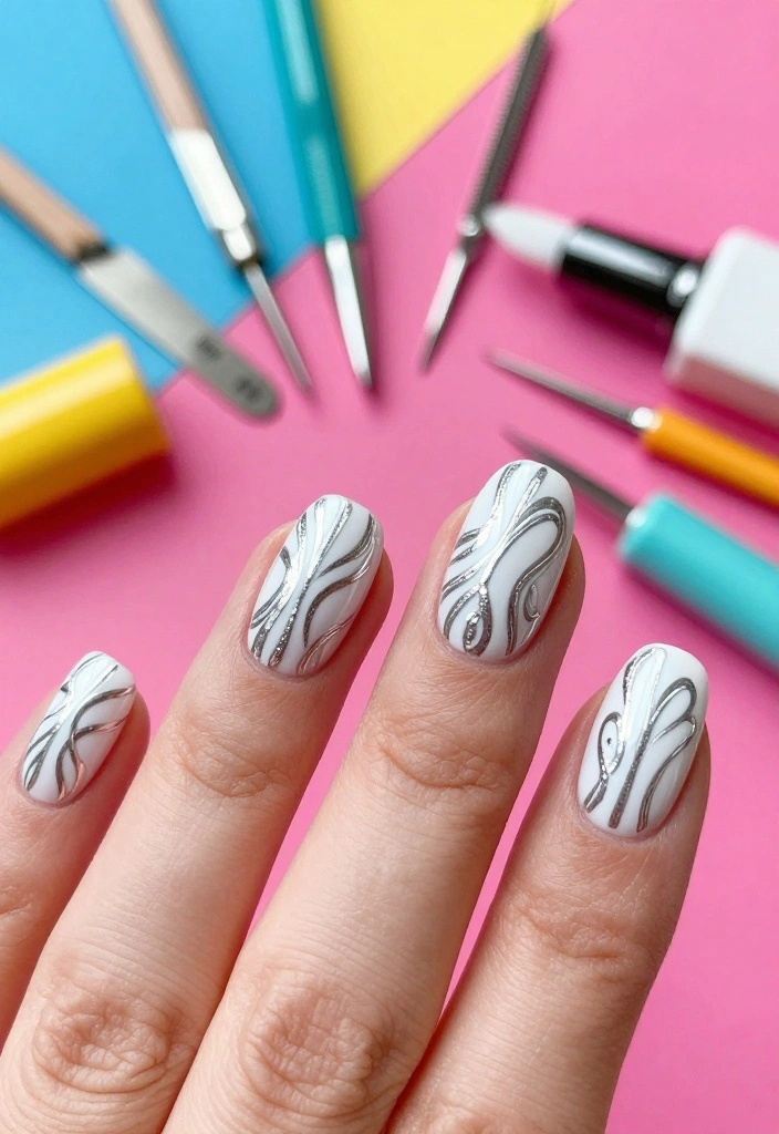 13 Ideas for Achieving the Perfect White and Silver Nails (Your Friends Will Ask for #8!) - 9. Stamping Techniques 1
