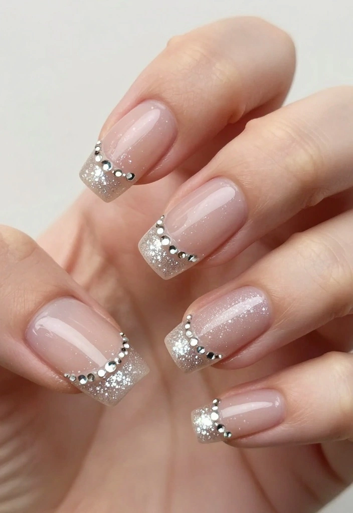 13 Must-Try Gem Nails Trends That Everyone Will Be Talking About! - 11. Shimmering French Tips with Gems 1