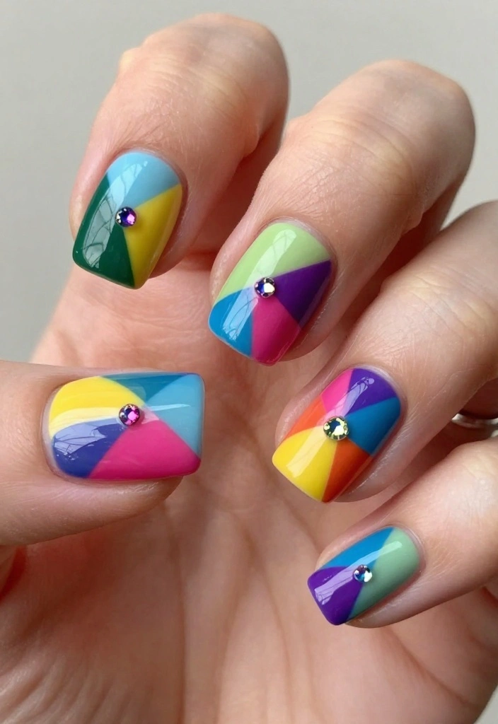 13 Must-Try Gem Nails Trends That Everyone Will Be Talking About! - 3. Geometric Patterns with Gems 1