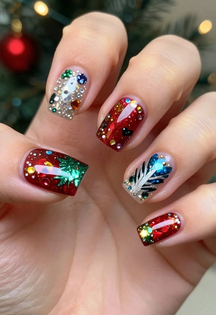 13 Must-Try Gem Nails Trends That Everyone Will Be Talking About! - 7. Holiday Gem Nail Designs 1