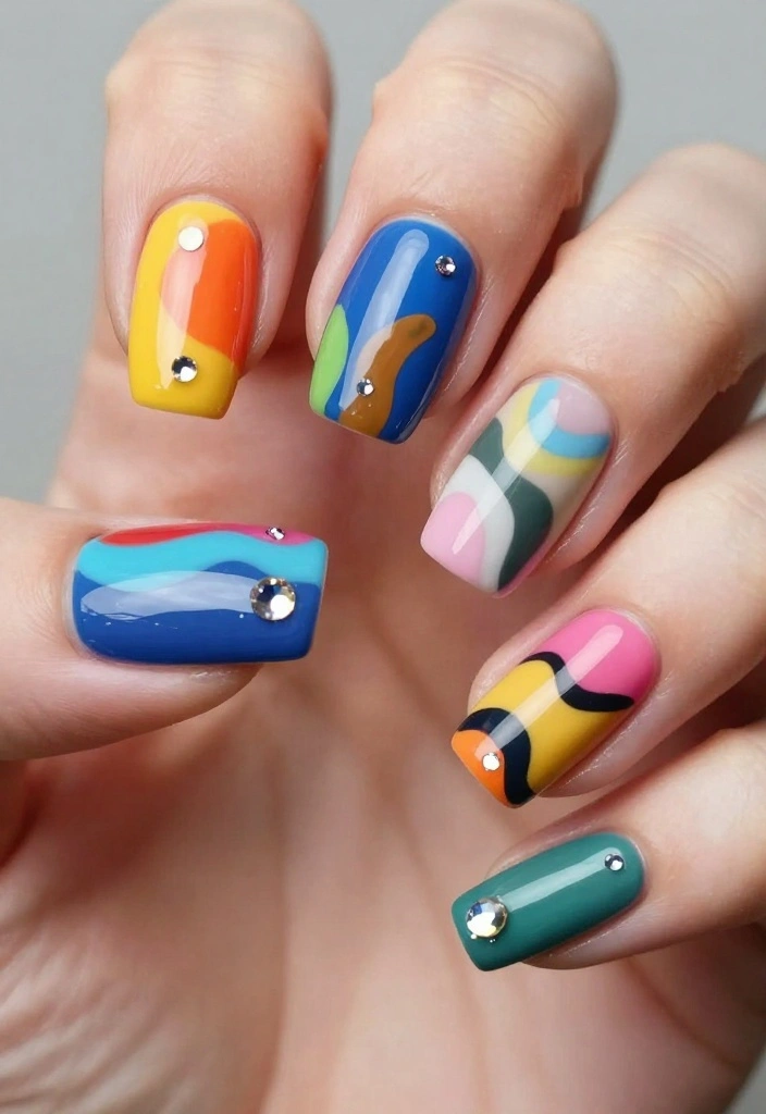 13 Must-Try Gem Nails Trends That Everyone Will Be Talking About! - 9. Abstract Art with Gems 1