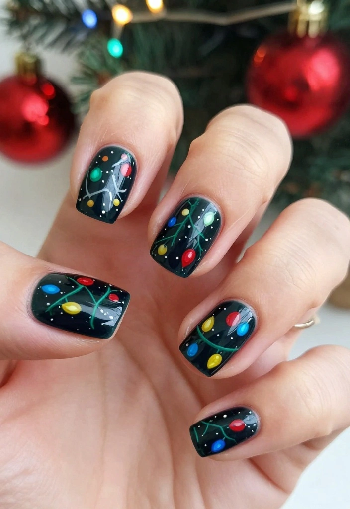 13 Sparkly Christmas Nails to Elevate Your Holiday Look (You Won't Believe #7!) - 11. Christmas Lights Inspired Design 1