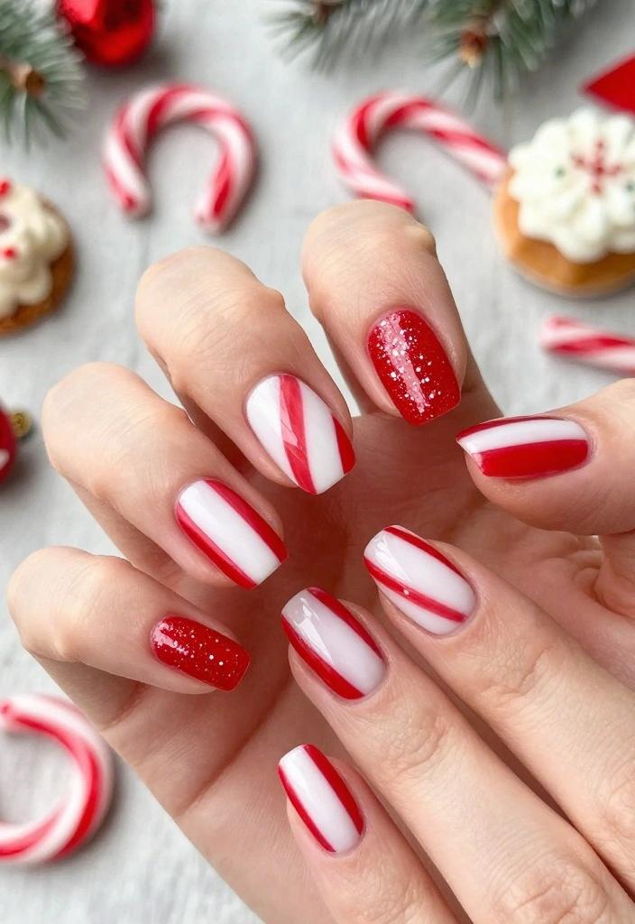 13 Sparkly Christmas Nails to Elevate Your Holiday Look (You Won't Believe #7!) - 5. Glittery Candy Cane Stripes 1