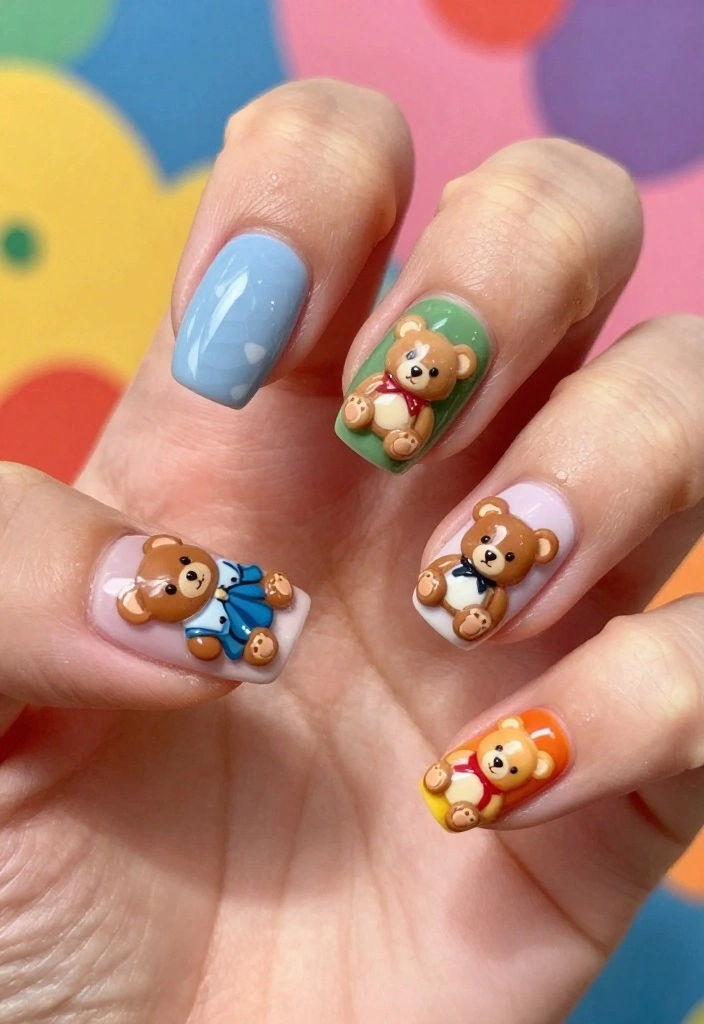 13 Trendy Teddy Bear Nails That Will Steal the Show This Season! - 13. Custom Teddy Bear Designs 1