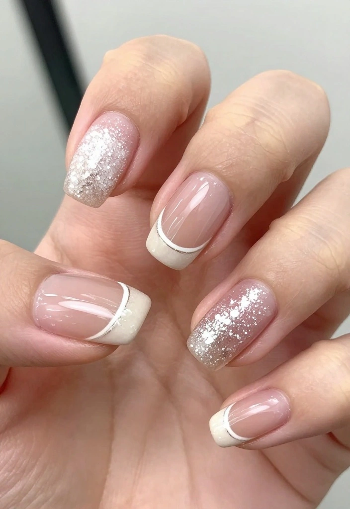 14 Beautiful White Glitter Nails That Are a Must-Try! - 11. Negative Space with Glitter 1